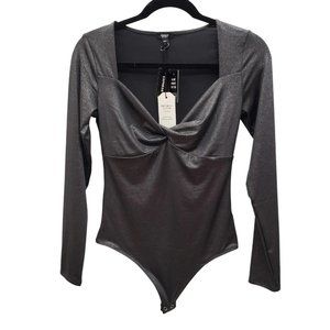 Express Body Contour Metallic Twist Front Thong Bodysuit  - XS
